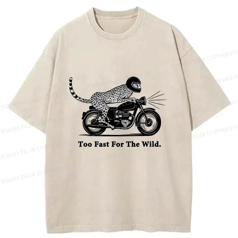 Kyoto-Lion Cheetah Riding A Motorcycle Washed T-Shirt