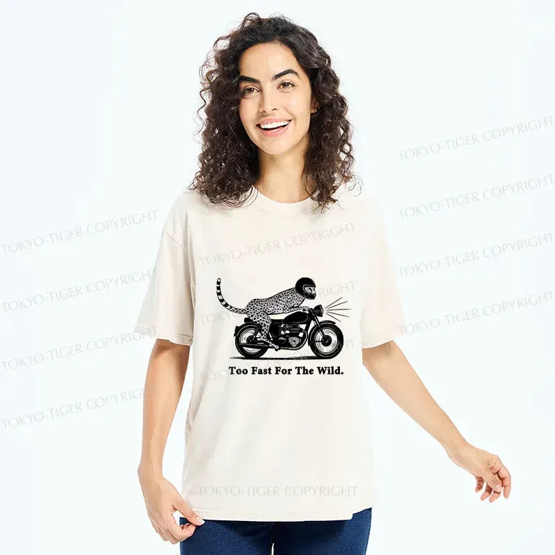 Kyoto-Lion Cheetah Riding A Motorcycle Washed T-Shirt