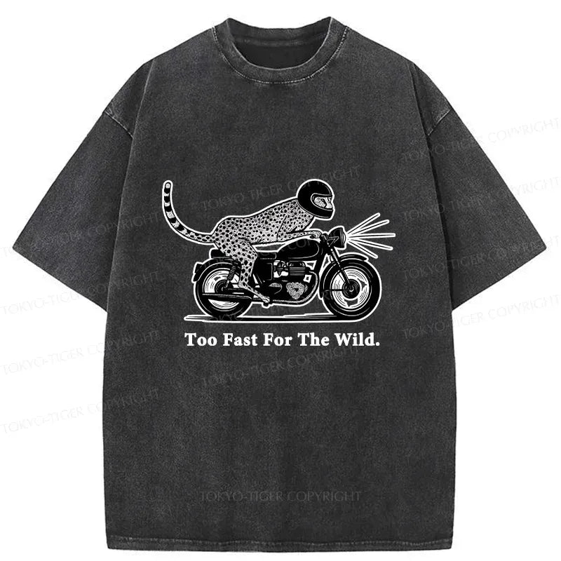 Kyoto-Lion Cheetah Riding A Motorcycle Washed T-Shirt