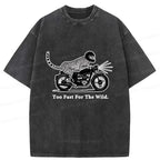 Kyoto-Lion Cheetah Riding A Motorcycle Washed T-Shirt