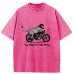 Kyoto-Lion Cheetah Riding A Motorcycle Washed T-Shirt