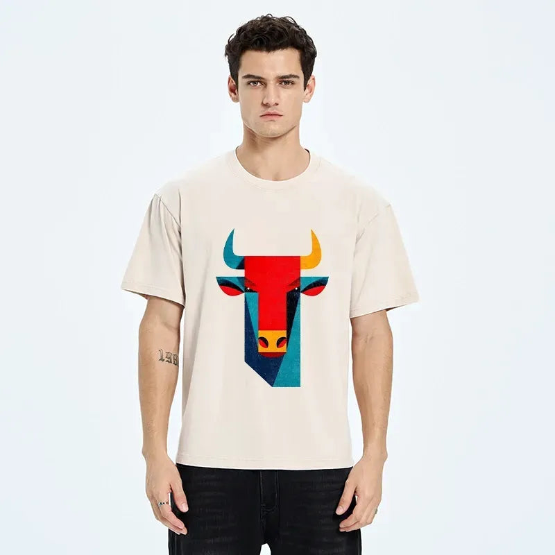 Japanese geometric bull head art tee