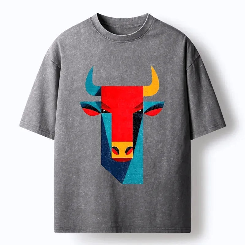 Japanese geometric bull head art tee