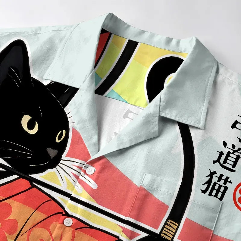 Kyoto-Lion Rainbow Kimono Cat Archery Aloha Japanese Hawaiian Shirt