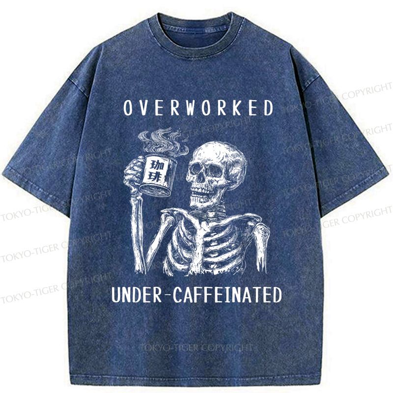 Kyoto-Lion Funny Skull Overworked Under-caffeinated Washed T-Shirt