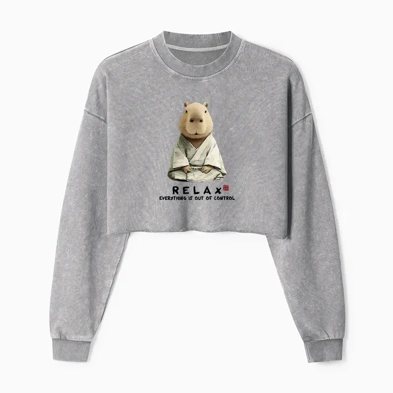 zen capybara crop sweatshirt for women