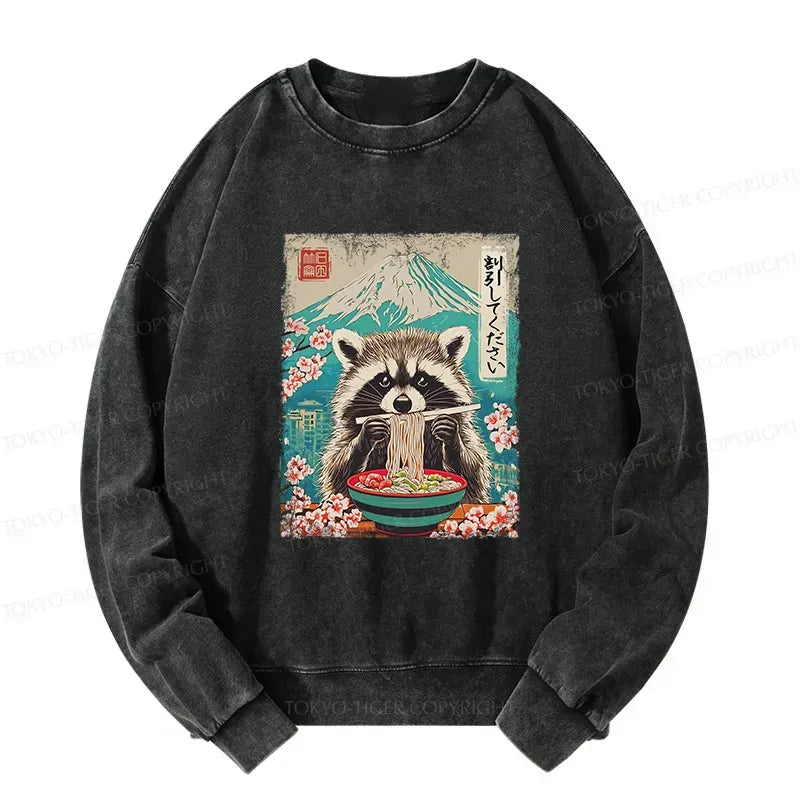 Kyoto-Lion Please Give Raccoon A Discount Washed Sweatshirt