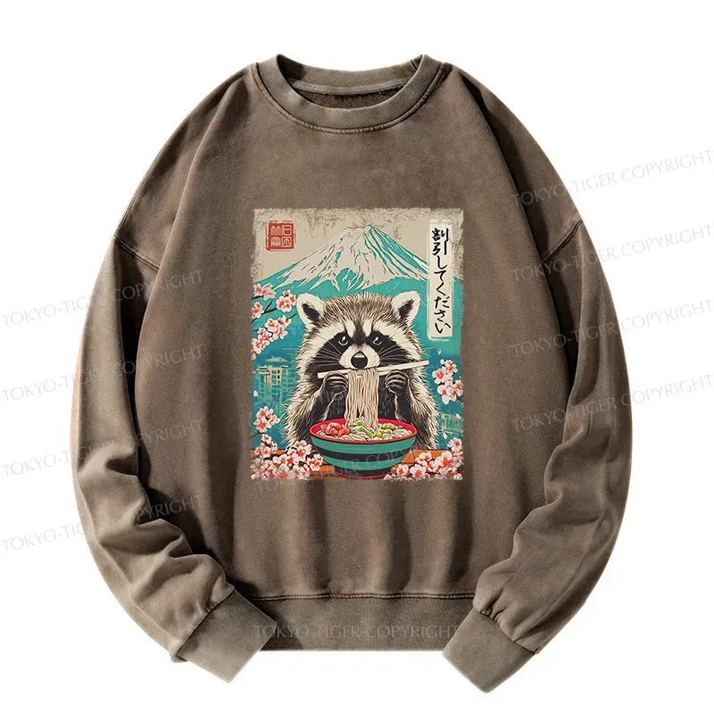 Kyoto-Lion Please Give Raccoon A Discount Washed Sweatshirt