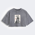 Kyoto-Lion Japanese Crane Poster Women's Washed Crop T-Shirt