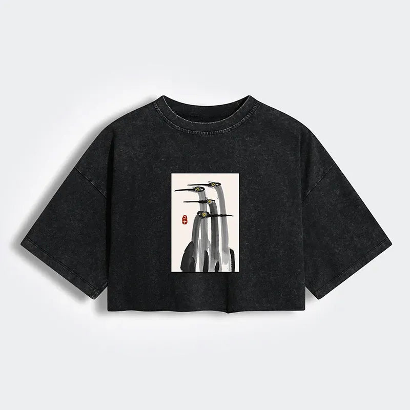 Japanese Crane Washed Crop Tee Best Seller
