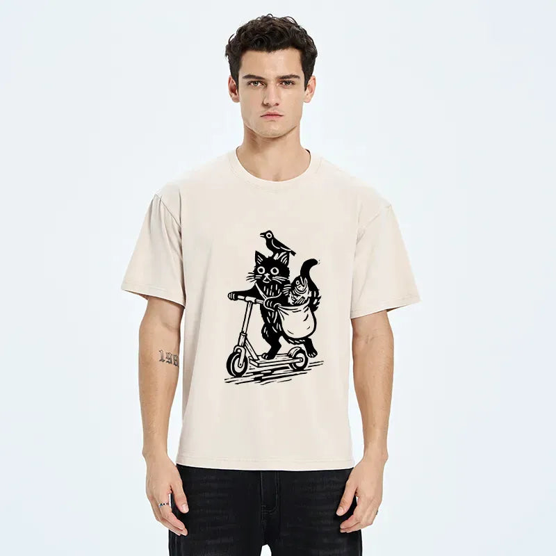 Kyoto-Lion Cat Skateboarding Japan Washed T-Shirt