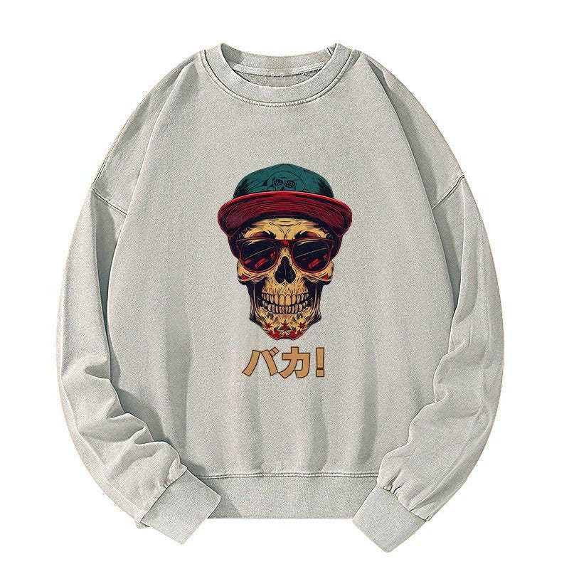 Kyoto-Lion Fashion Skull Japanese Washed Sweatshirt
