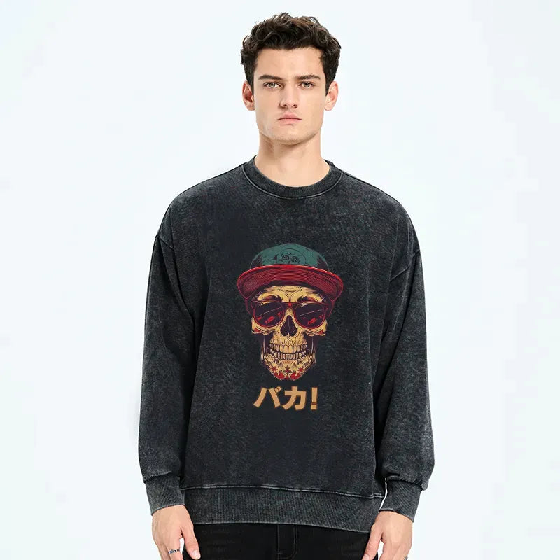 Kyoto-Lion Fashion Skull Japanese Washed Sweatshirt