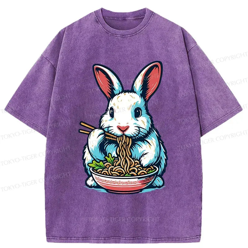 Kyoto-Lion Easter Bunny Eating Ramen Washed T-Shirt