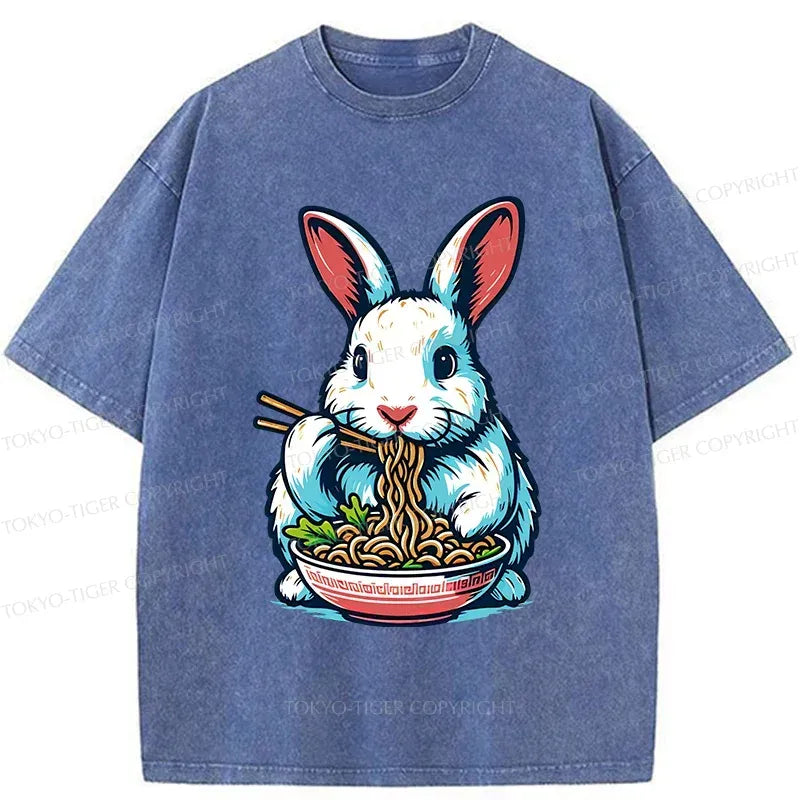 Kyoto-Lion Easter Bunny Eating Ramen Washed T-Shirt
