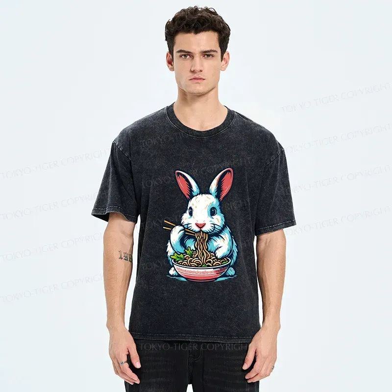 Kyoto-Lion Easter Bunny Eating Ramen Washed T-Shirt