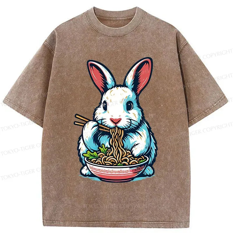 Kyoto-Lion Easter Bunny Eating Ramen Washed T-Shirt