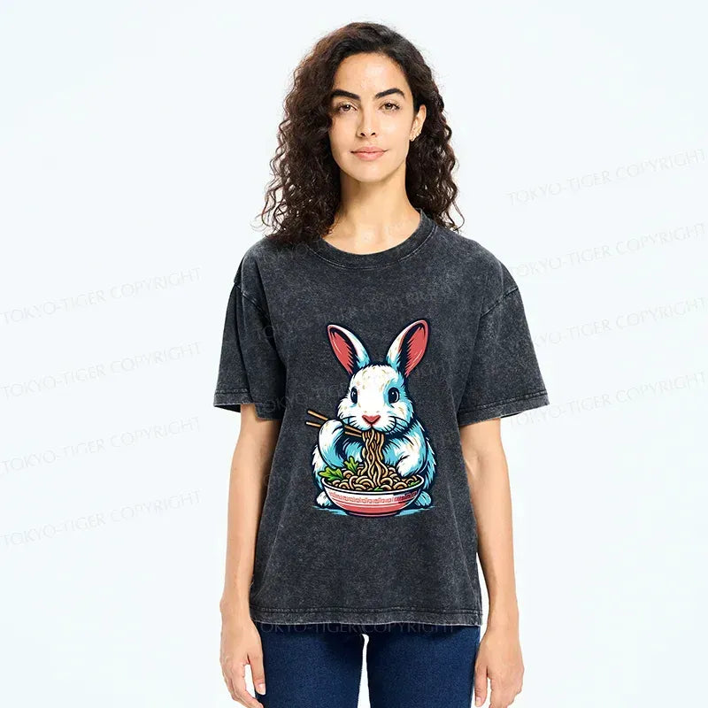 Kyoto-Lion Easter Bunny Eating Ramen Washed T-Shirt