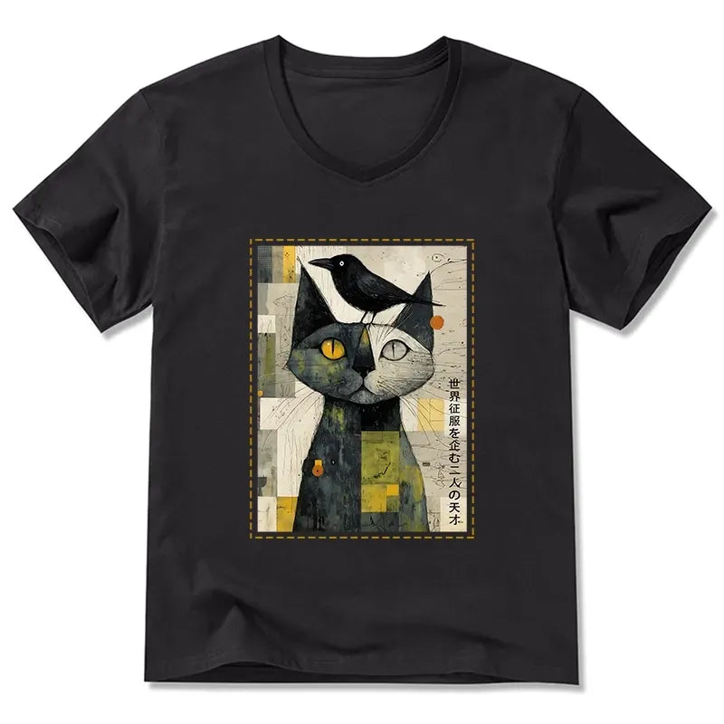 Cat and Crow V-Neck T-Shirt