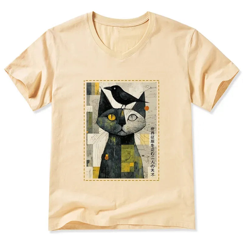 Cat and Crow V-Neck T-Shirt