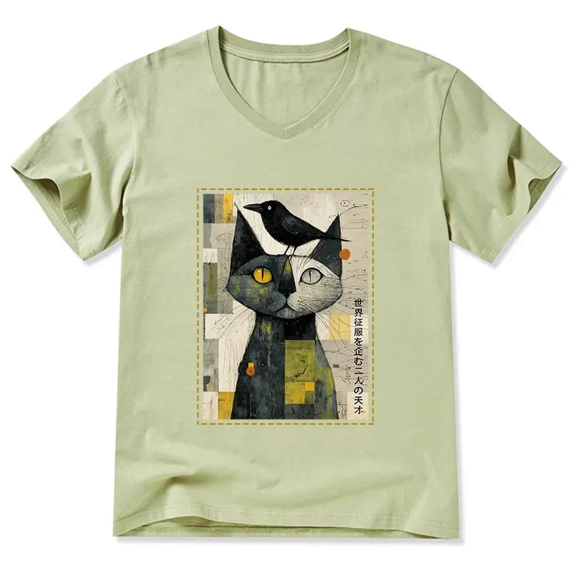 Kyoto-Lion The Cat And The Crow Are Planning To Rule The World V-Neck Classic T-Shirt