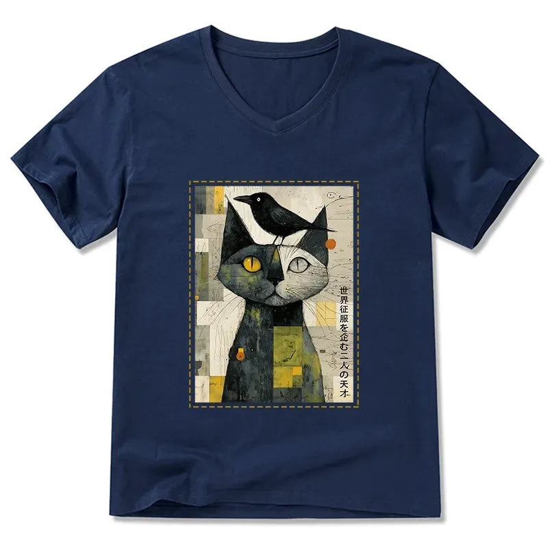 Kyoto-Lion The Cat And The Crow Are Planning To Rule The World V-Neck Classic T-Shirt