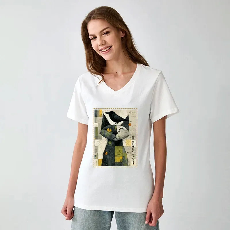 Japanese Cat and Crow Unisex Shirt