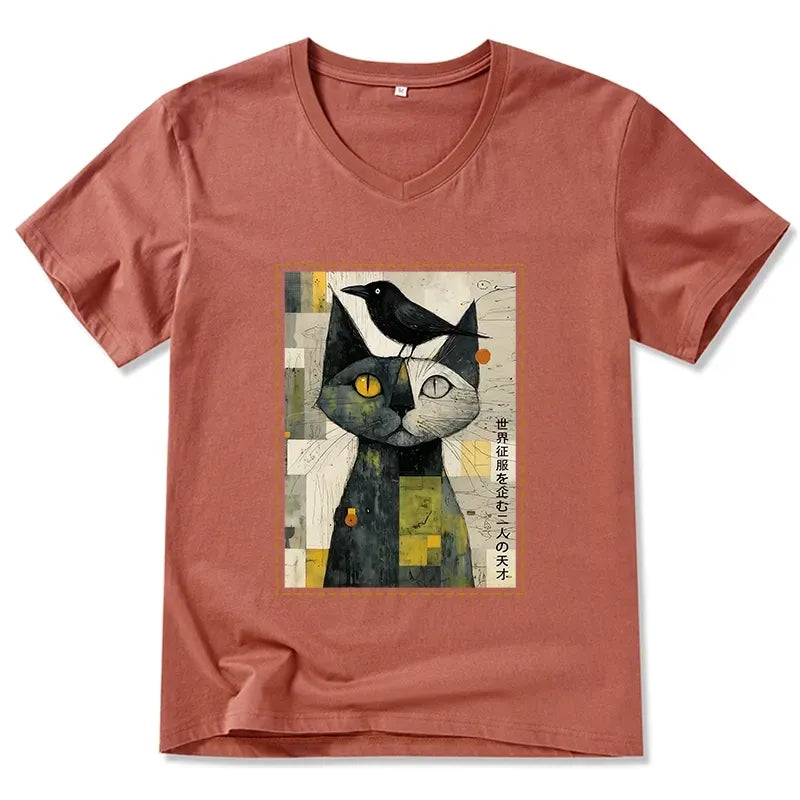 Cat and Crow V-Neck T-Shirt