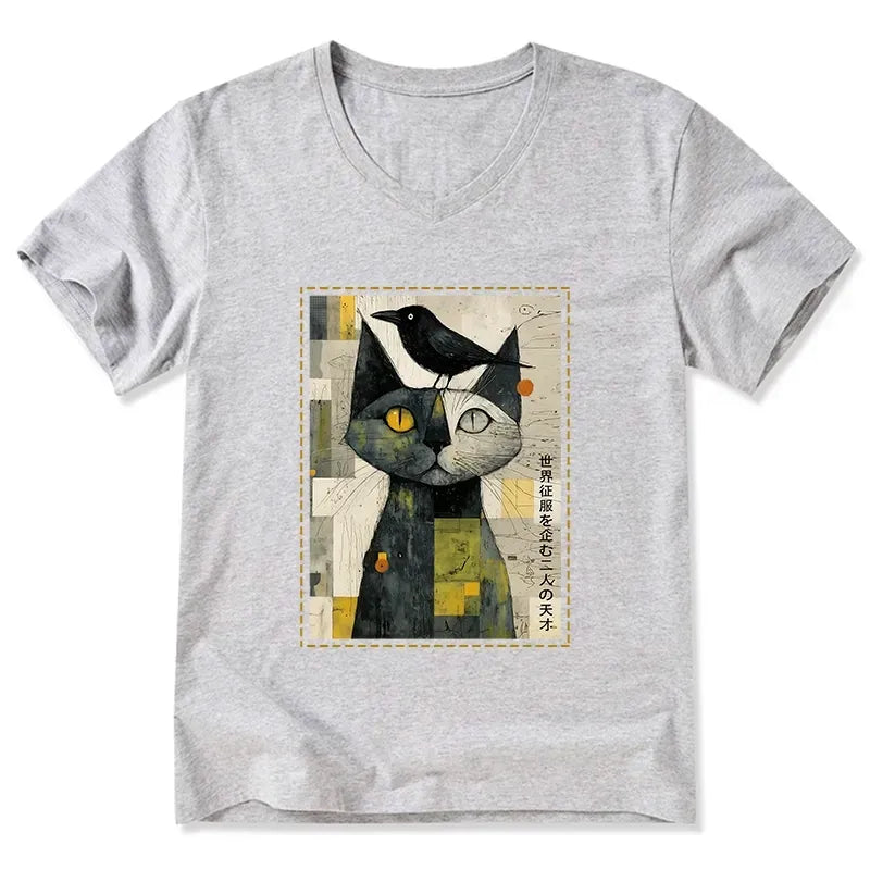 Cat and Crow V-Neck T-Shirt