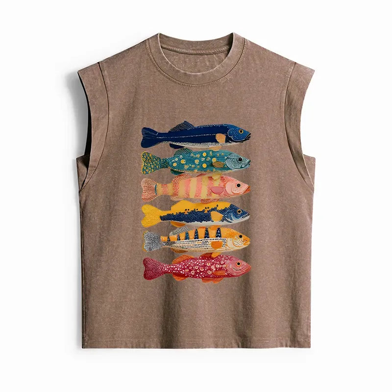 Washed Ukiyo-e Tank Top for Daily Wear