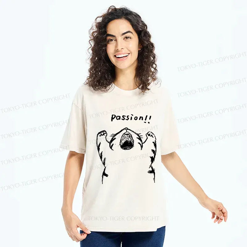 Kyoto-Lion Passion Funny Cat Washed T-Shirt