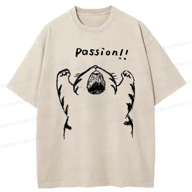 Kyoto-Lion Passion Funny Cat Washed T-Shirt