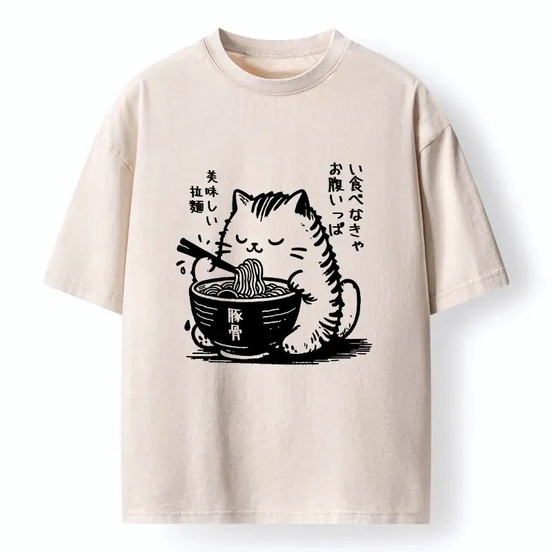 funny cute cat eating ramen japan t-shirt