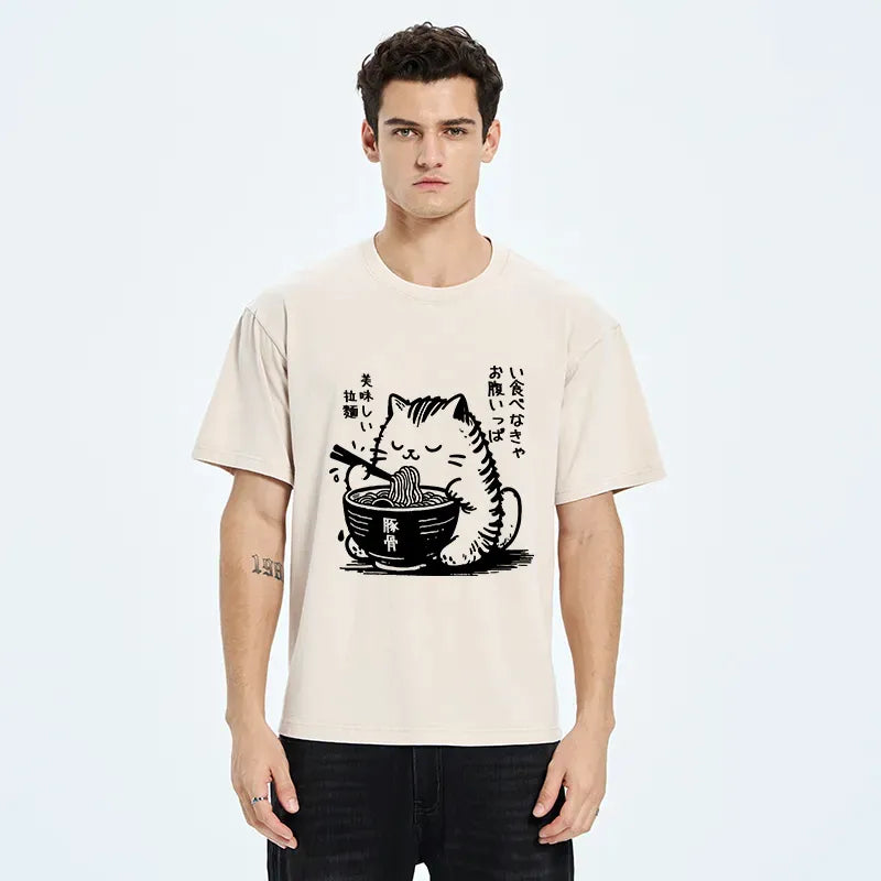 funny cute cat eating ramen japan t-shirt