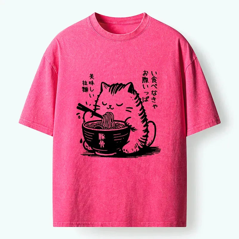 funny cute cat eating ramen japan t-shirt
