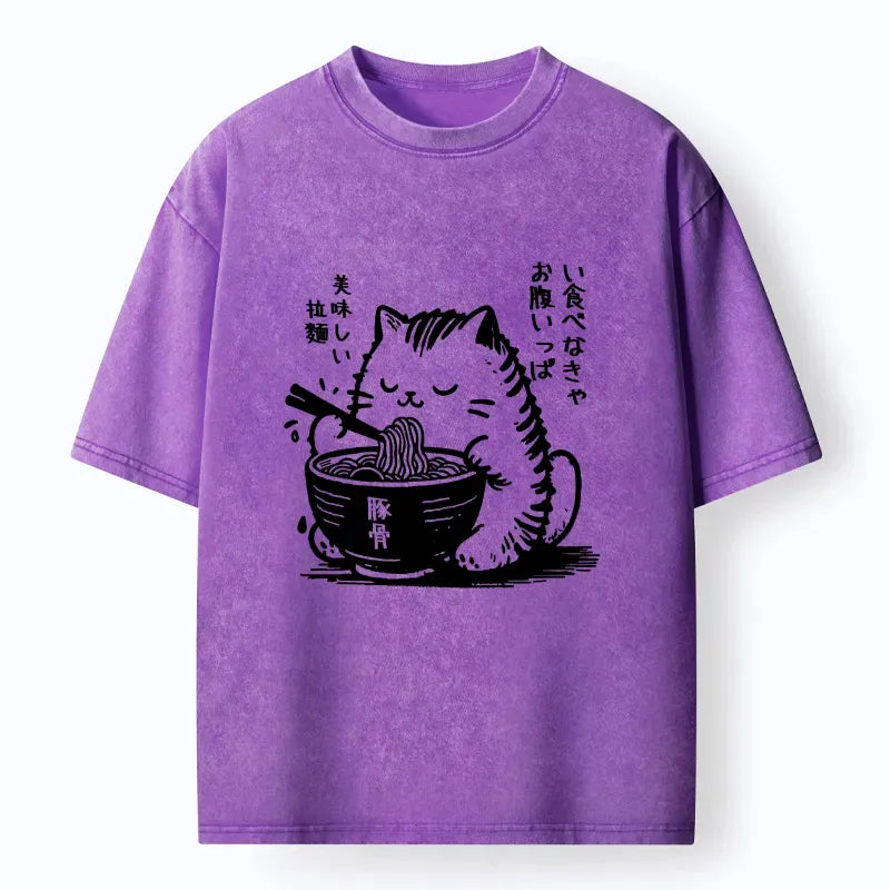 funny cute cat eating ramen japan t-shirt