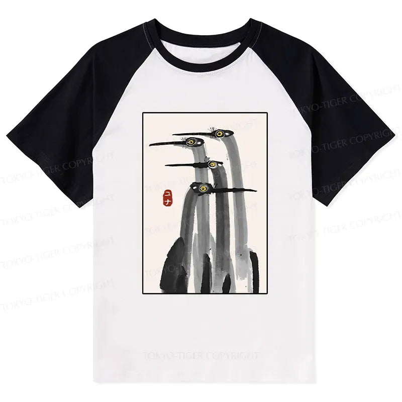 Kyoto-Lion Japanese Crane Poster Raglan T-shirt