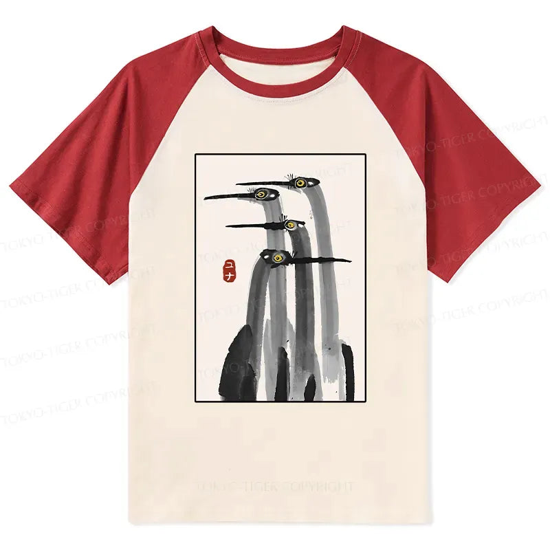Japanese Crane Raglan T-shirt for Summer