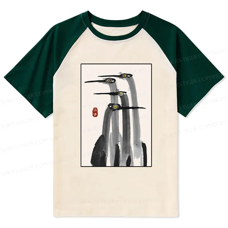 Kyoto-Lion Japanese Crane Poster Raglan T-shirt