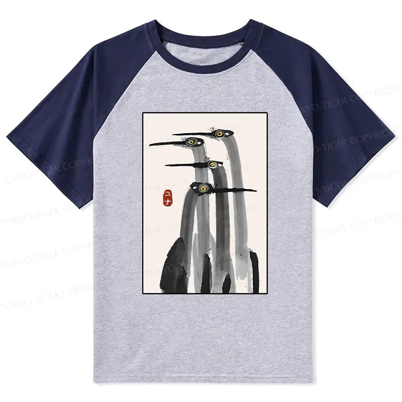 Japanese Crane Raglan T-shirt for Summer