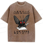 Kyoto-Lion Life Is Soup I Am Fork Mothman Washed T-Shirt