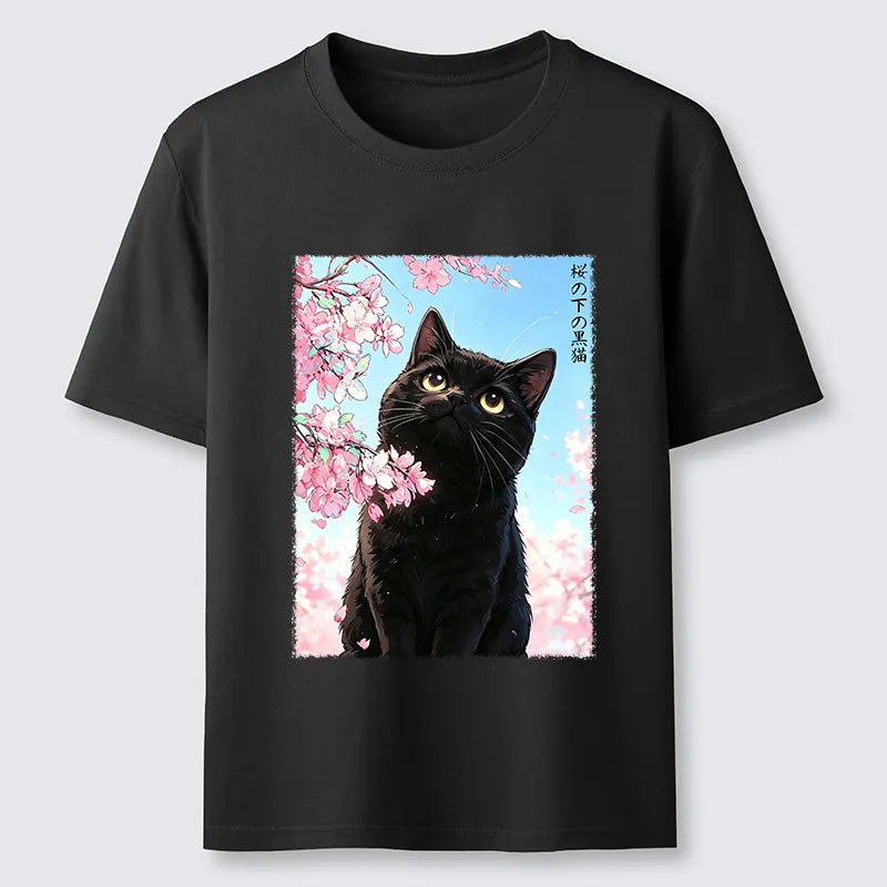 Kyoto-Lion Japanese Sakura Black Cat Classic T-Shirt