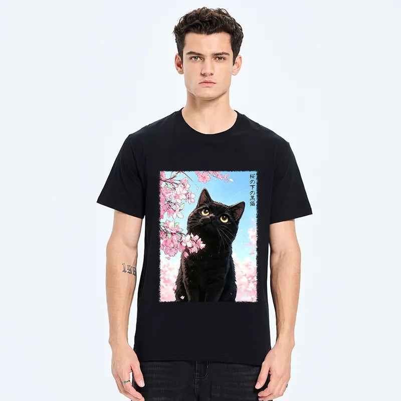 Kyoto-Lion Japanese Sakura Black Cat Classic T-Shirt