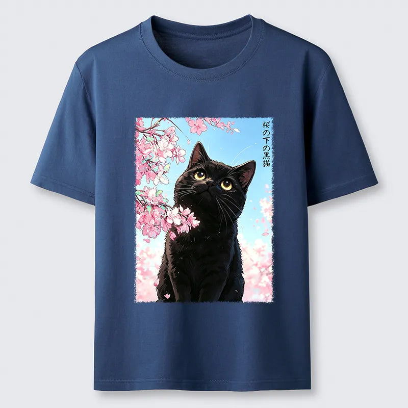 Kyoto-Lion Japanese Sakura Black Cat Classic T-Shirt