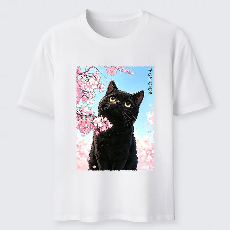 Kyoto-Lion Japanese Sakura Black Cat Classic T-Shirt