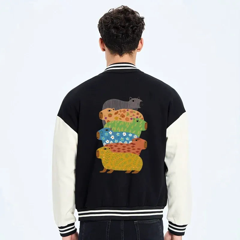 Colorful Capybara Varsity Jacket for Streetwear