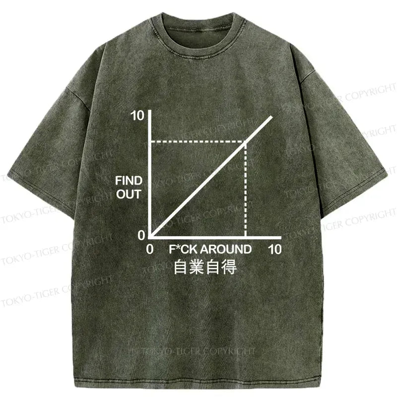 Kyoto-Lion Funny Coordinate System Washed T-Shirt