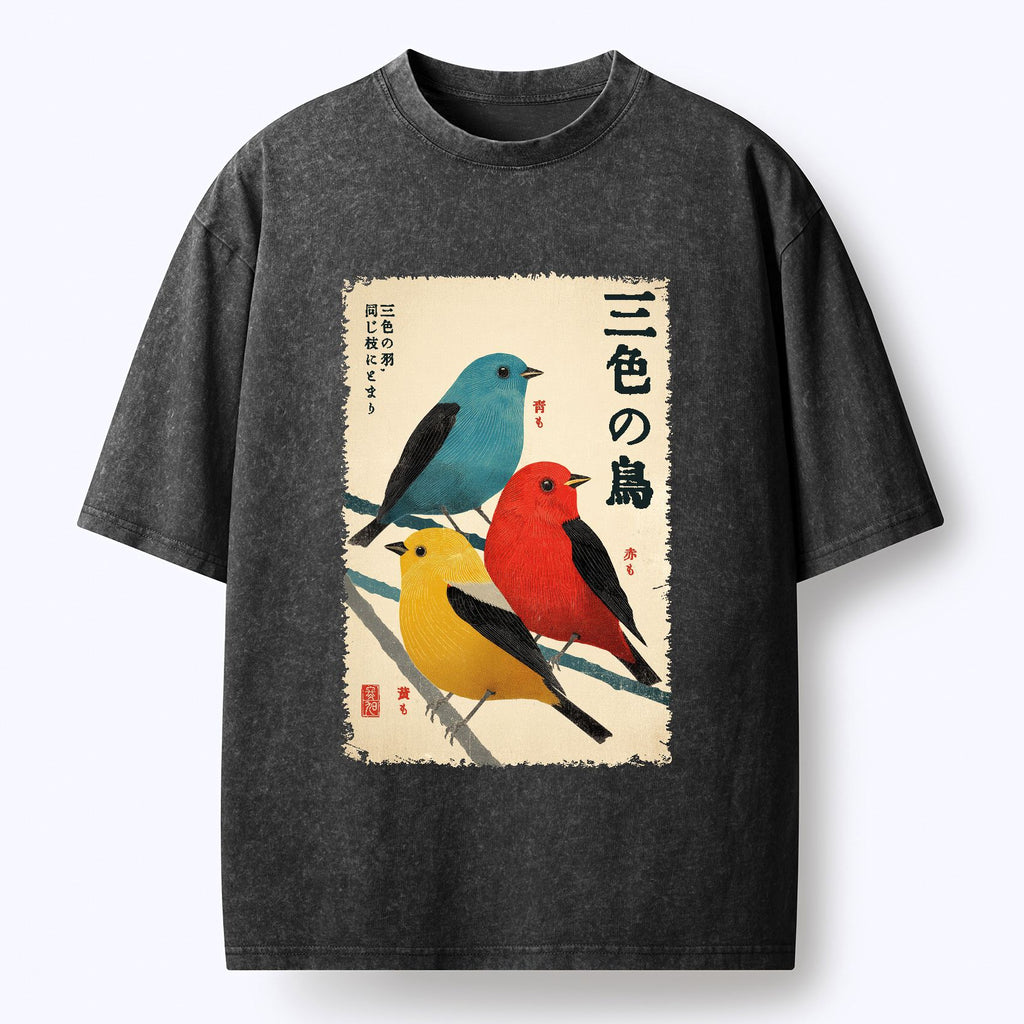 Kyoto-Lion Three Birds, One Branch Washed T-Shirt
