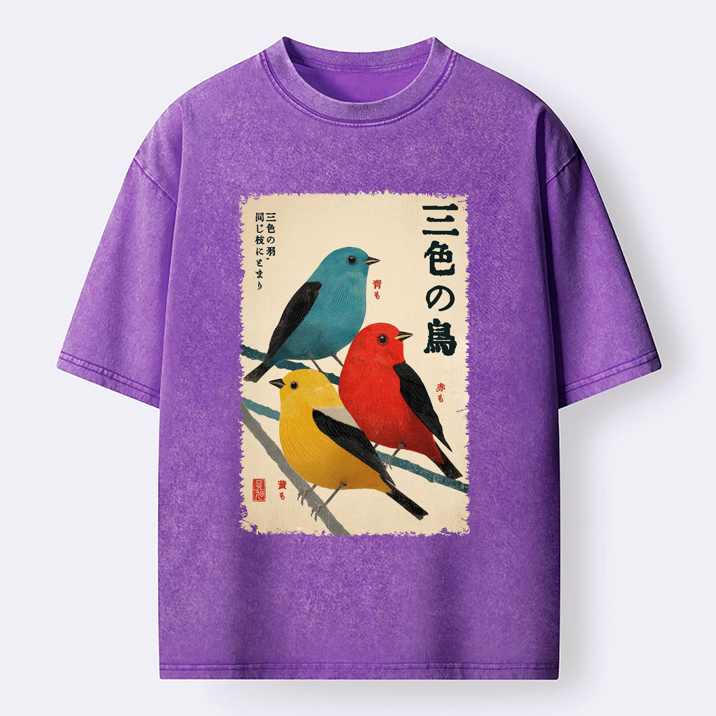 Kyoto-Lion Three Birds, One Branch Washed T-Shirt