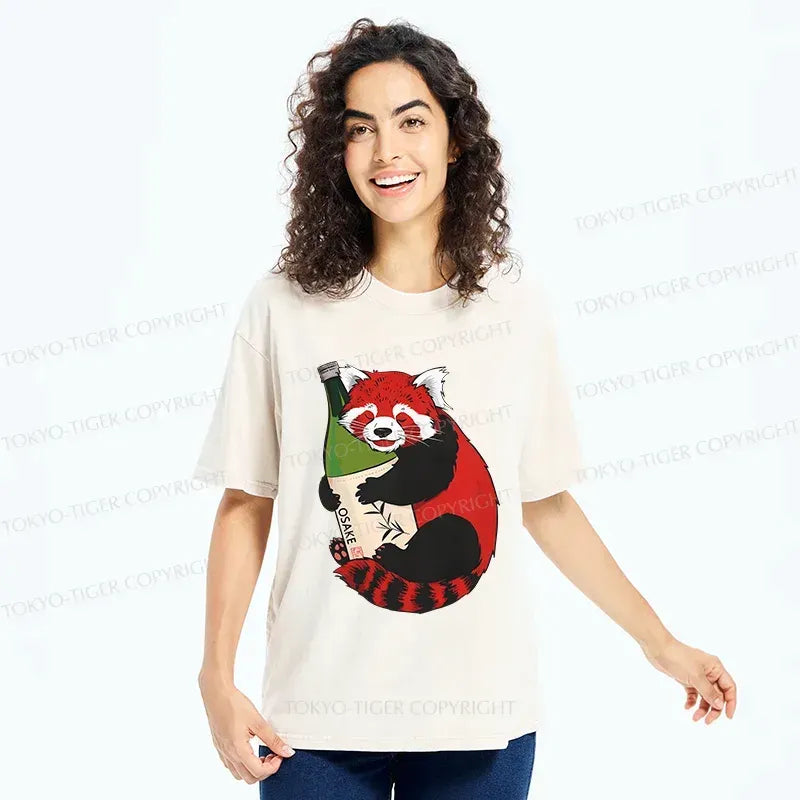 Kyoto-Lion Raccoon Holding Wine Washed T-Shirt